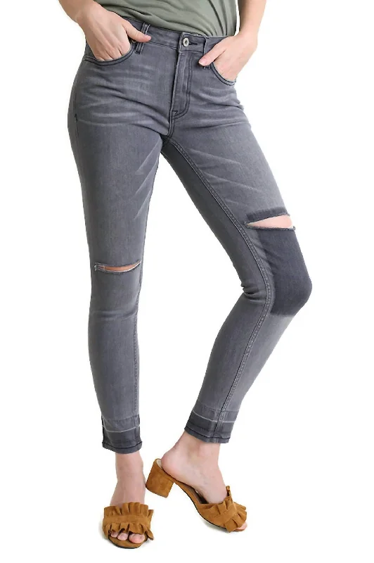 Distressed Denim Stretch Jean In Light Grey Comfortable Drawstring Waist Jeans