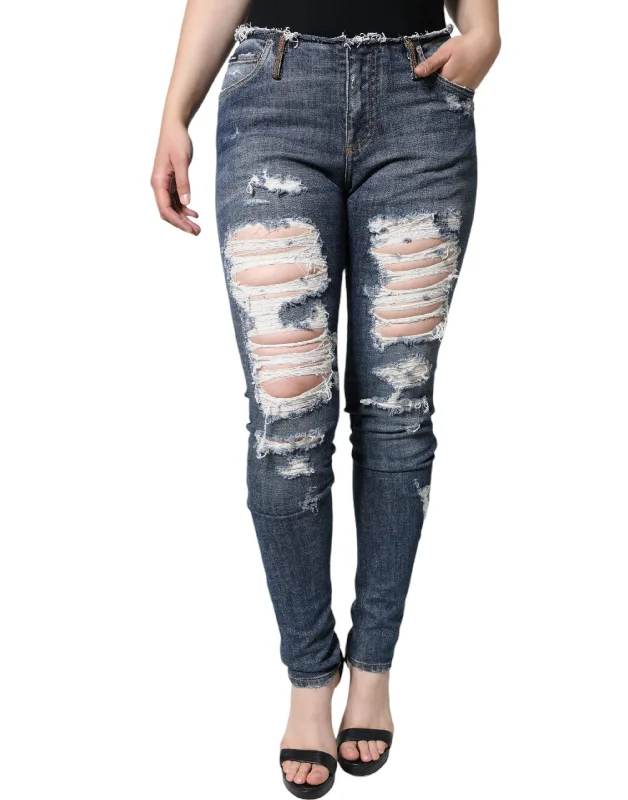 Dolce & Gabbana blue Cotton Stretch Tatte Skinny Women's Jeans Casual Wide-Legged Denim Jeans Dolce & Gabbana blue Cotton Stretch Tatte Skinny Women's Jeans Casual Wide-Legged Denim Jeans