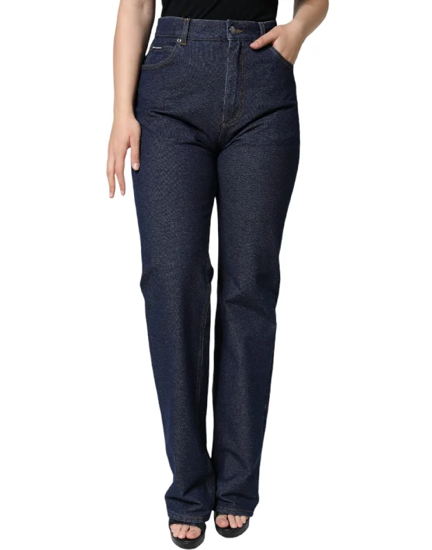 Dolce & Gabbana   Cotton Stretch Straight  Women's Jeans Elegant Raw Hem Jeans
