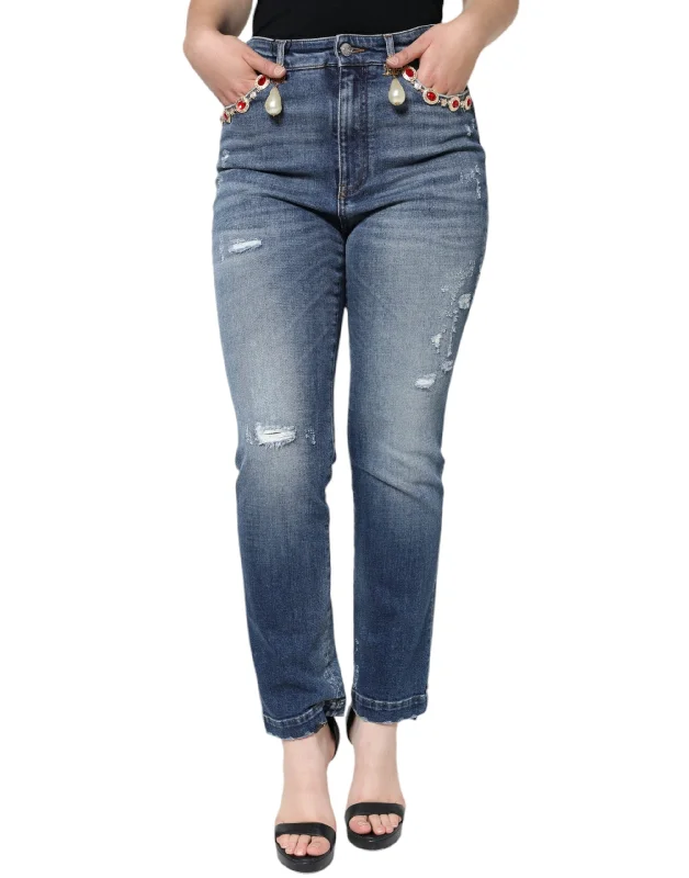 Dolce & Gabbana   Cotton Tatte Skinny  Women's Jeans Fashionable Straight Cut Jeans