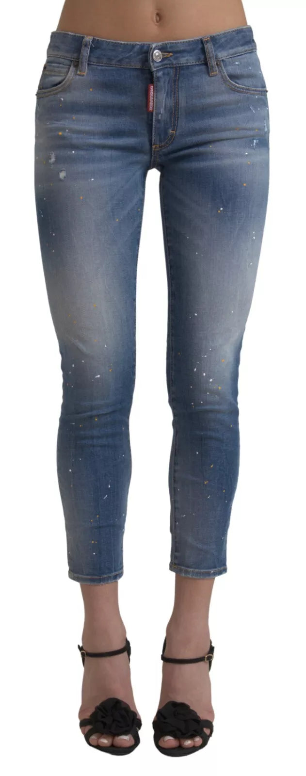 Dsqua²  Mid Waist Cropped Twiggy  Women's Jeans Fashionable Relaxed Fit Denim