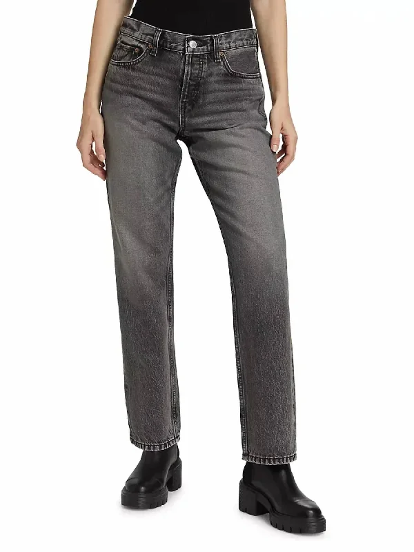 Easy Straight Crop Jeans In Smoke Elegant High-Waisted Flared Jeans