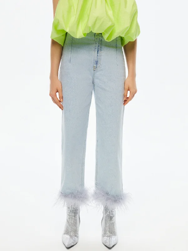 Feather Boa Jeans Comfortable Zip-Up Skinny Jeans