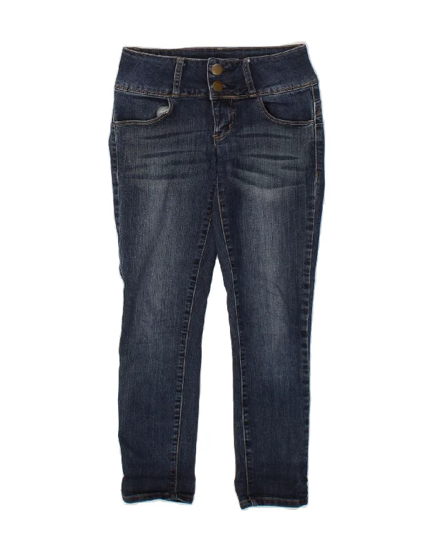 GUESS Womens Low Waist Slim Capri Jeans W26 L24 Navy Blue Fashionable Frayed Hem Denim