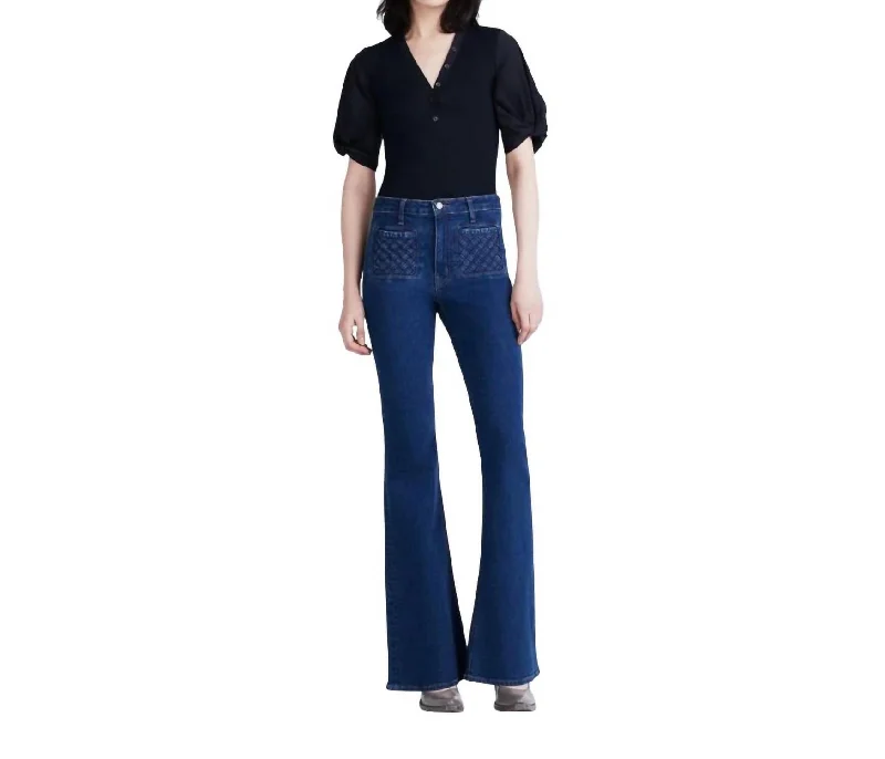 High Rise Flare Jean With Woven Pockets In Atlantic Fashionable White Denim Jeans