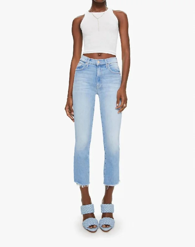 Insider Crop Step Fray Jeans In Bright Light Blue Wash Comfortable Mid-Rise Jeans