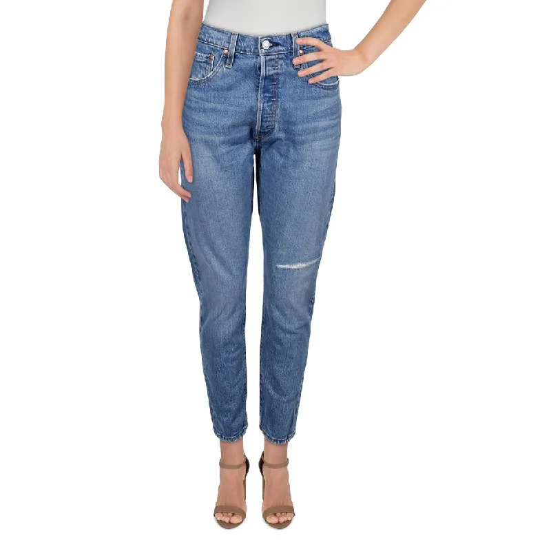 Jive 501 Womens Raw Hem High Rise Skinny Jeans Casual Distressed Denim Jeans