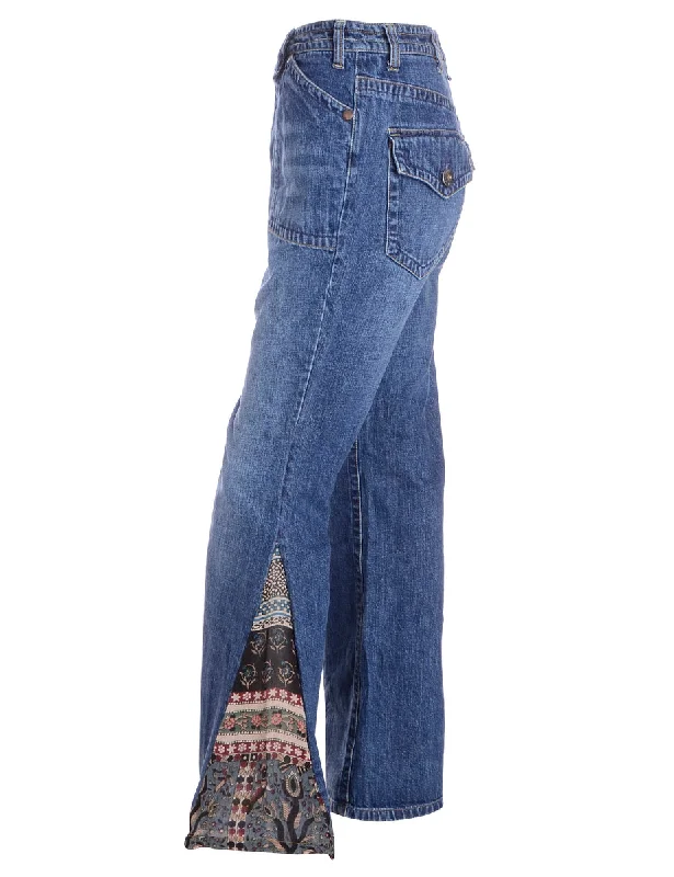 Label Stone Wash Boho Flare Jeans Fashionable Raw Edge Jeans
