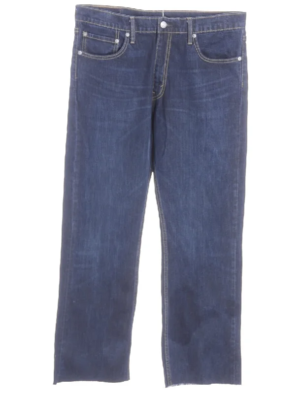 Label Straight Leg Cropped Jeans Fashionable Raw Hemmed Jeans