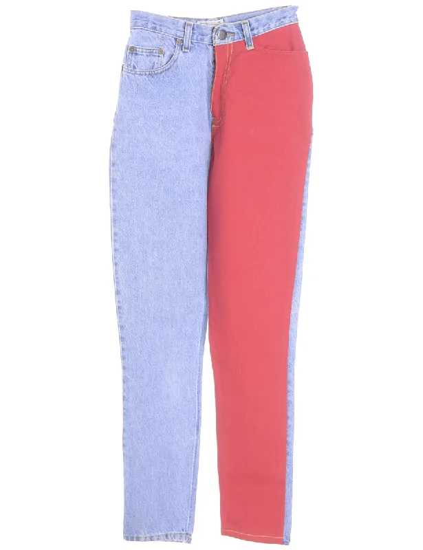Label Tapered Colour Block Jeans Trendy Acid Wash Skinny Jeans