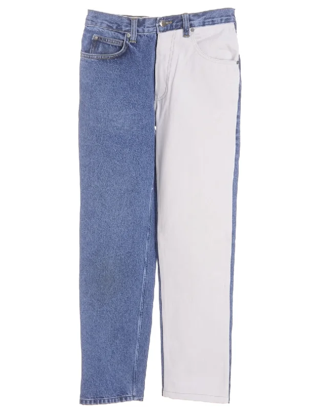 Label Tapered Colour Block Jeans Comfortable Zip-Fly Denim Jeans