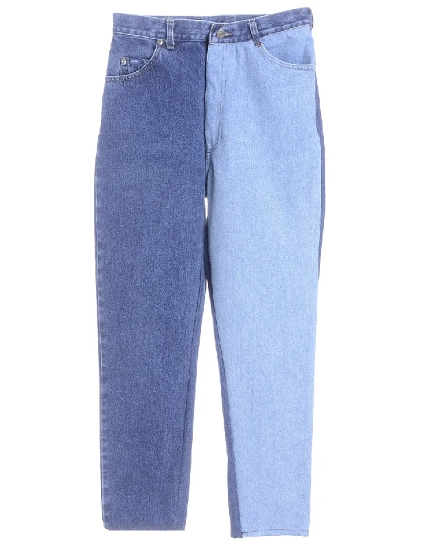 Label Tapered Colour Block Jeans Fashionable Raw Hem Bootcut Jeans