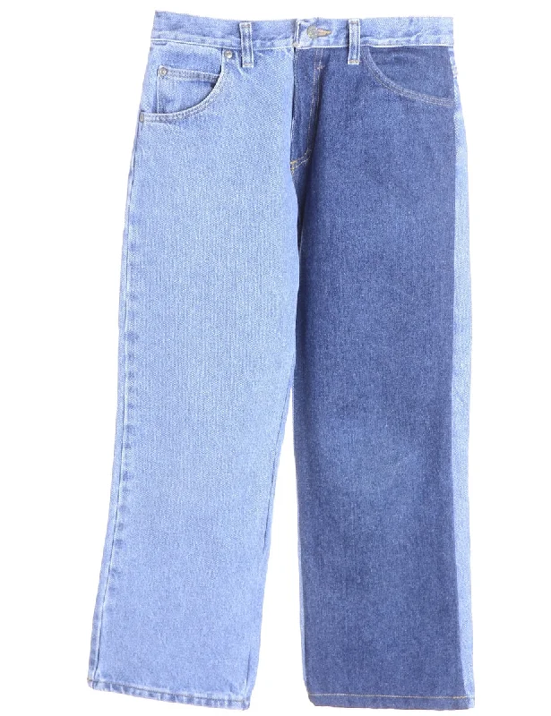Label Tapered Colour Block Jeans Stylish High-Waist Skinny Denim
