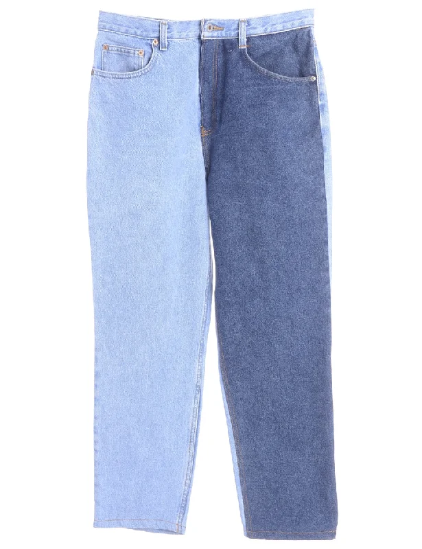 Label Tapered Colour Block Jeans Trendy Flared Leg Jeans