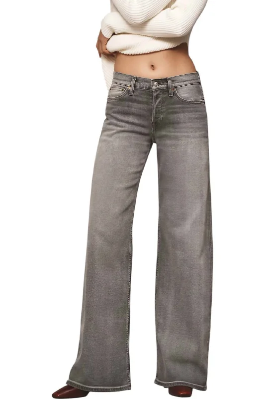 Mid Rise Wide Leg Jeans In Smoke Comfortable Mid-Rise Jeans