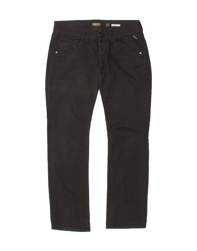 REPLAY Womens Straight Jeans W31 L32 Black Cotton Stylish Cargo Style Jeans