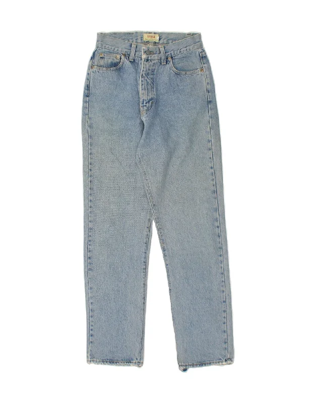 SISLEY Womens High Waist Straight Jeans W30 L30 Blue Cotton Stylish Paperbag Waist Denim