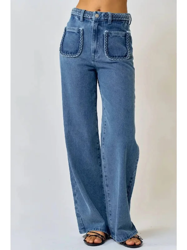 Straight Leg Braid Jean In Medium Wash Stylish Plus Size Denim Jeans