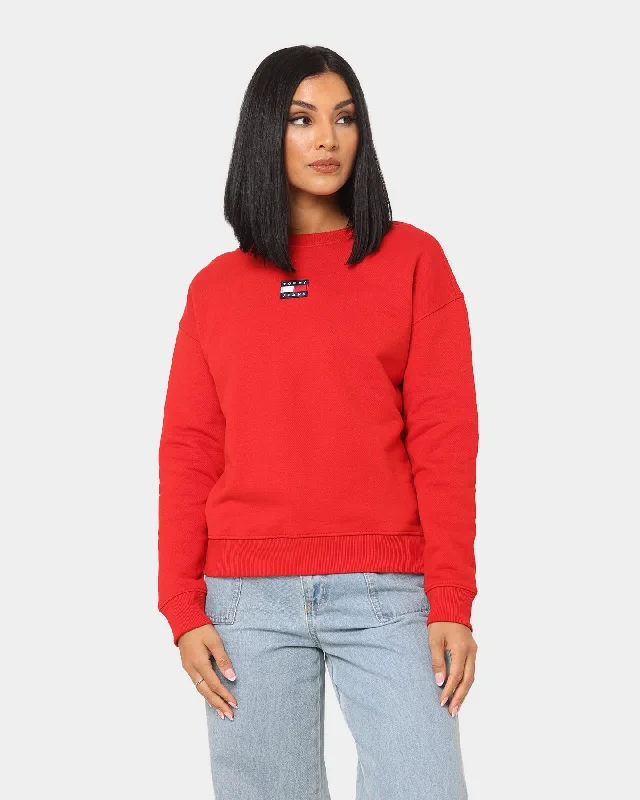 Tommy Jeans Women's Centre Badge Crewneck Deep Crimson Classic Slim Fit Jeans