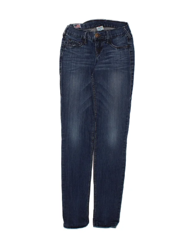 TRUE RELIGION Womens Skinny Jeans W25 L30 Navy Blue Cotton Chic Double Waistband Jeans TRUE RELIGION Womens Skinny Jeans W25 L30 Navy Blue Cotton Chic Double Waistband Jeans