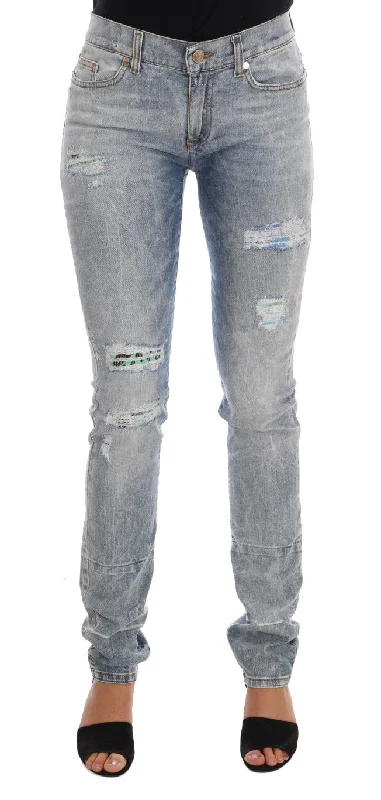 Versace Jeans Chic  Torn Slim Fit Women's Jeans Stylish Tapered Fit Jeans
