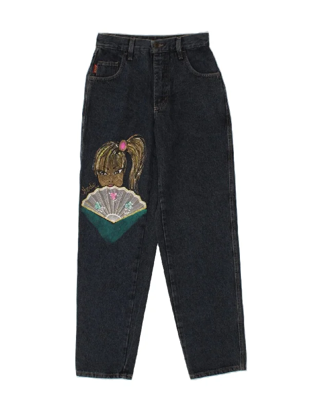 VINTAGE Womens Graphic Tapered Jeans EU 38 Medium W28 L32 Navy Blue Cotton Trendy Skinny Fit Jeans VINTAGE Womens Graphic Tapered Jeans EU 38 Medium W28 L32 Navy Blue Cotton Trendy Skinny Fit Jeans