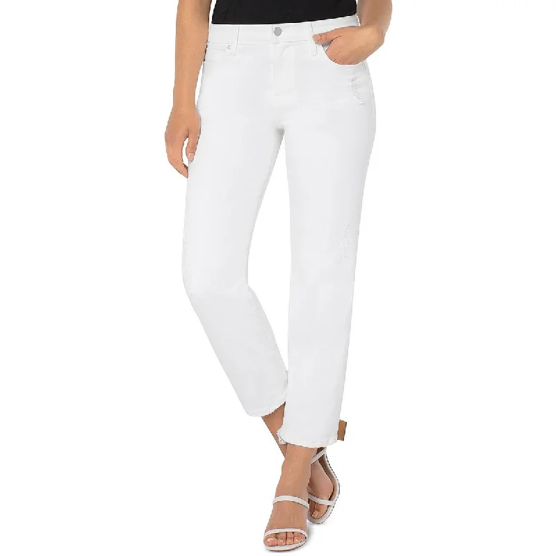 Womens Crop Frayed Hem Straight Leg Jeans Cozy Tencel Blend Denim Jeans