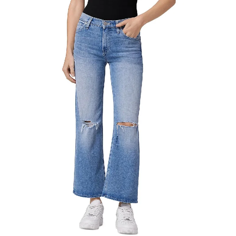 Womens Distressed High Rise Wide Leg Jeans Trendy Cut-Off Denim Shorts