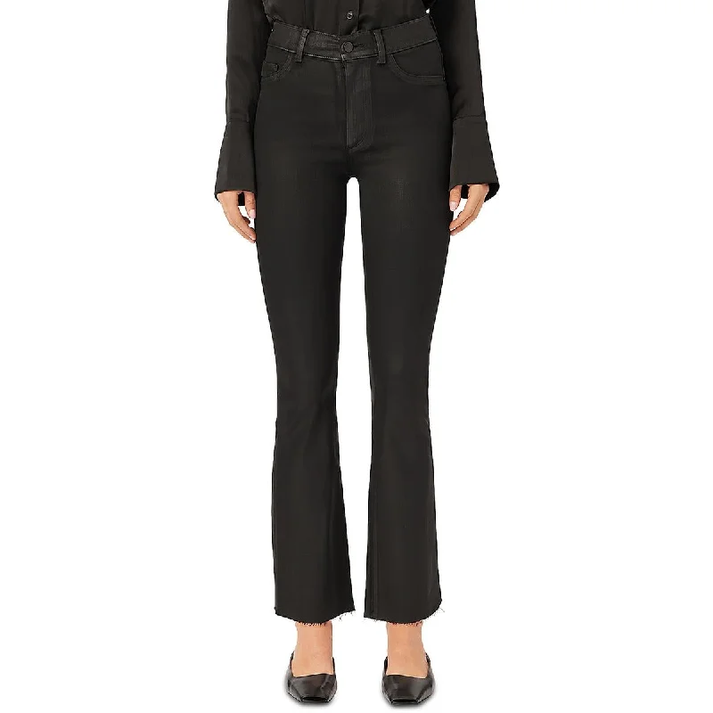 Womens High Rise Coated Cropped Jeans Elegant High-Waisted Flared Jeans