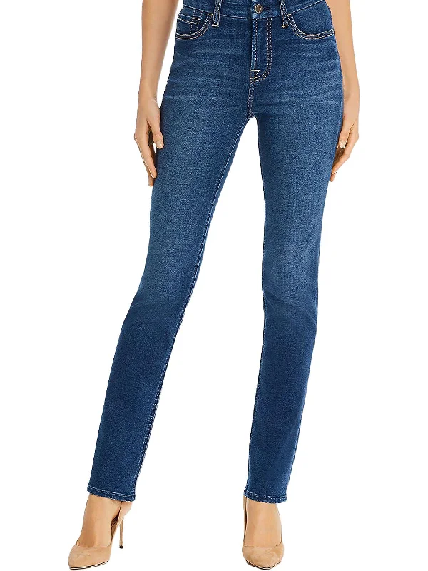 Womens Mid-Rise Denim Straight Leg Jeans Classic Black Denim Jeans