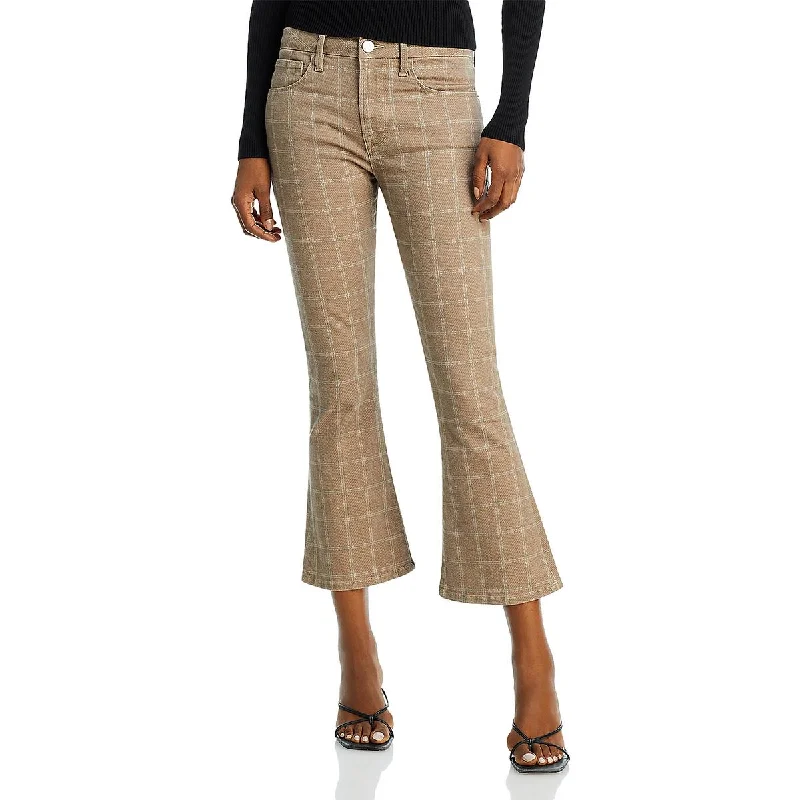 Womens Plaid Bootcut Cropped Jeans Fashionable Raw Hem Bootcut Jeans
