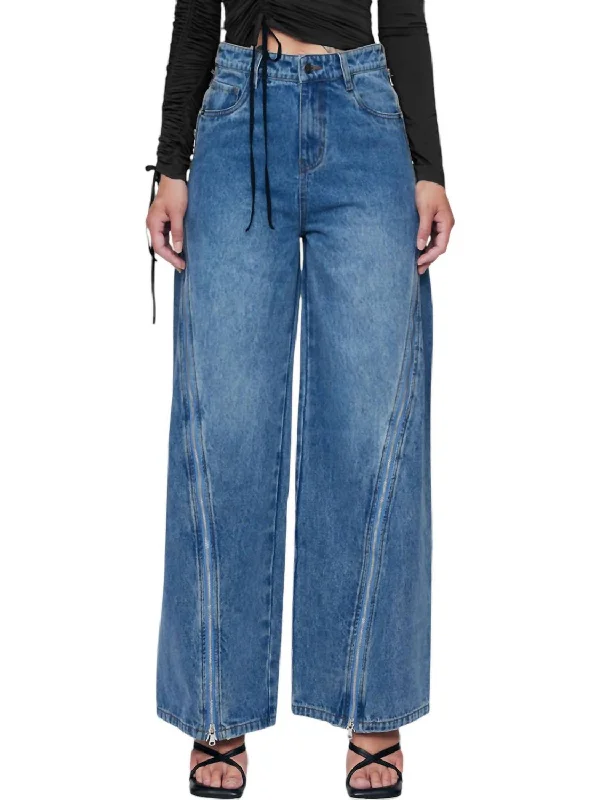 Zipper Jeans In Indigo Casual Bootcut Ripped Jeans